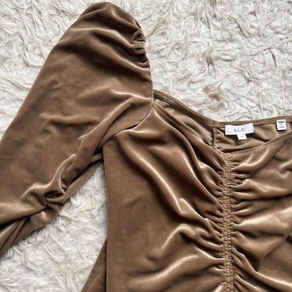 A.L.C. Chamberlain Ruched Long-Sleeve Square Neck Velvety Brown Top Size 10 NWOT - Picture 5 of 10
